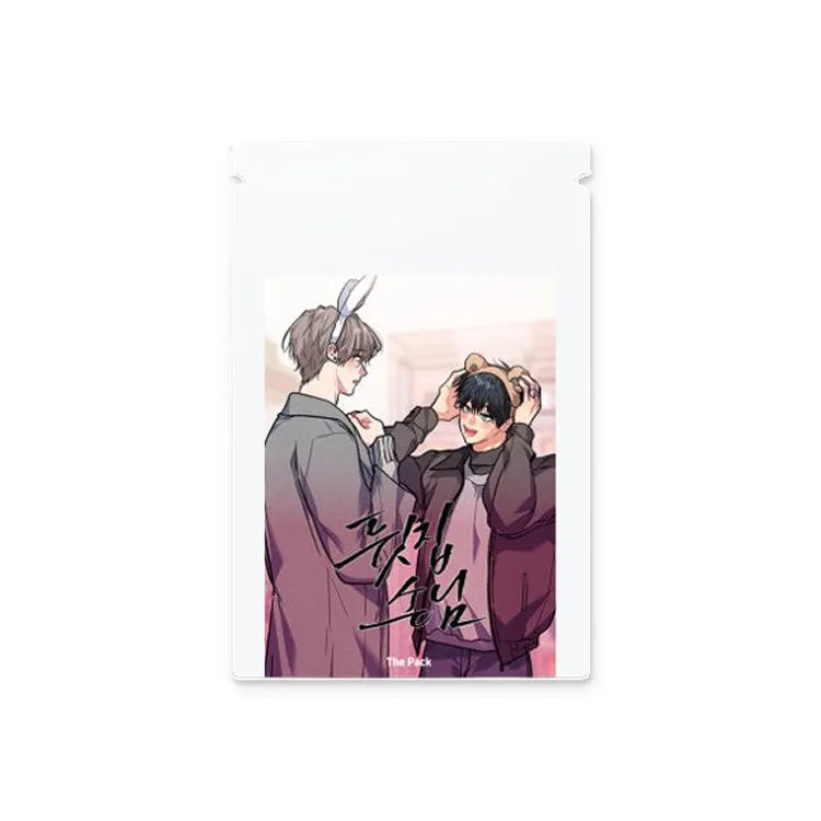 Backdoor Neighbors BL Photo Card Pack featuring illustrated characters in casual outfits with playful headbands