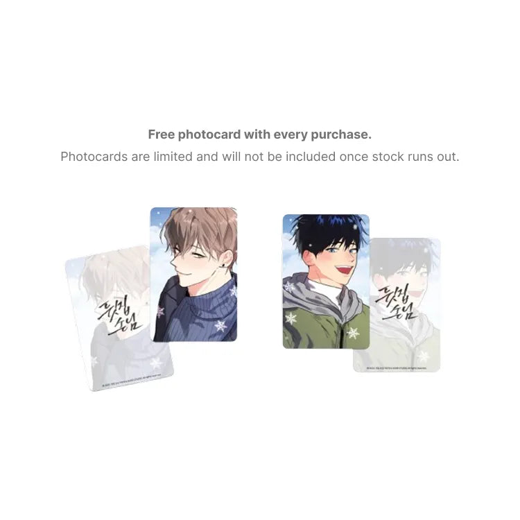 Free photocard set featuring Backdoor Neighbors Haeun Kitae Acrylic Stand characters with limited edition artwork