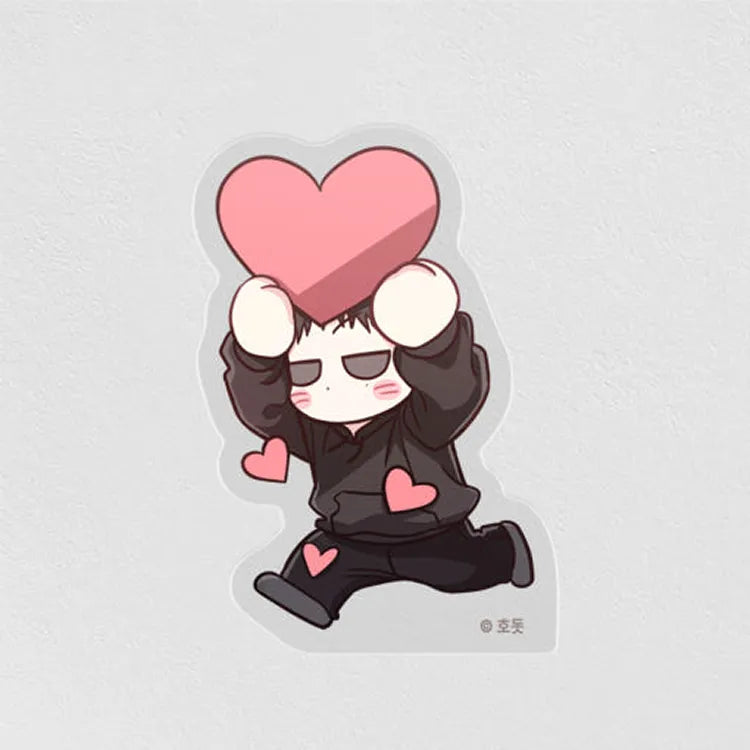 Cute chibi character holding a large pink heart on Between The Lines Mini Acrylic Stands