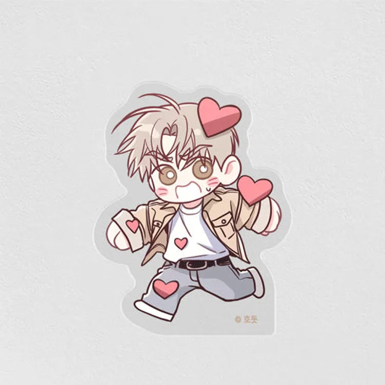Between The Lines Mini Acrylic Stands featuring a stylish male character in casual outfit with matching card