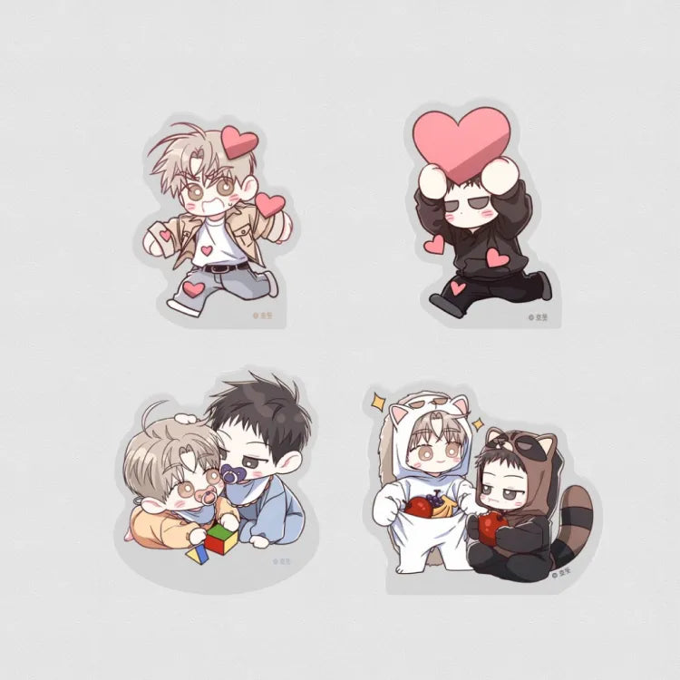 Between The Lines Mini Acrylic Stands featuring illustrated characters wearing animal headbands in soft pastel colors