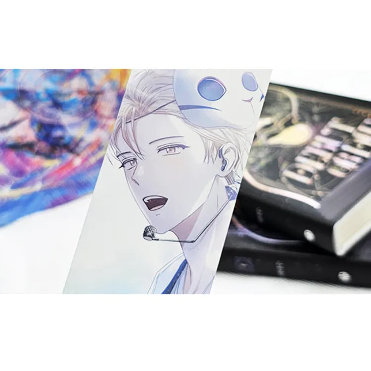 Debut Or Die Bookmark featuring an anime character with a microphone and a white mask on head