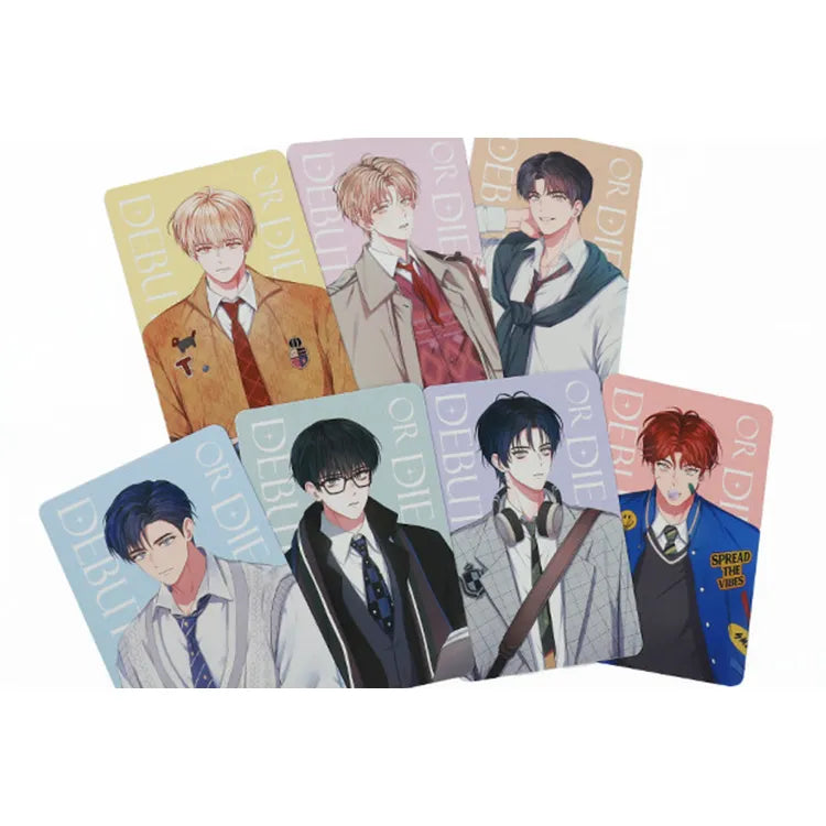 Debut Or Die Photo Card Set featuring illustrated male characters in stylish outfits from KW Store