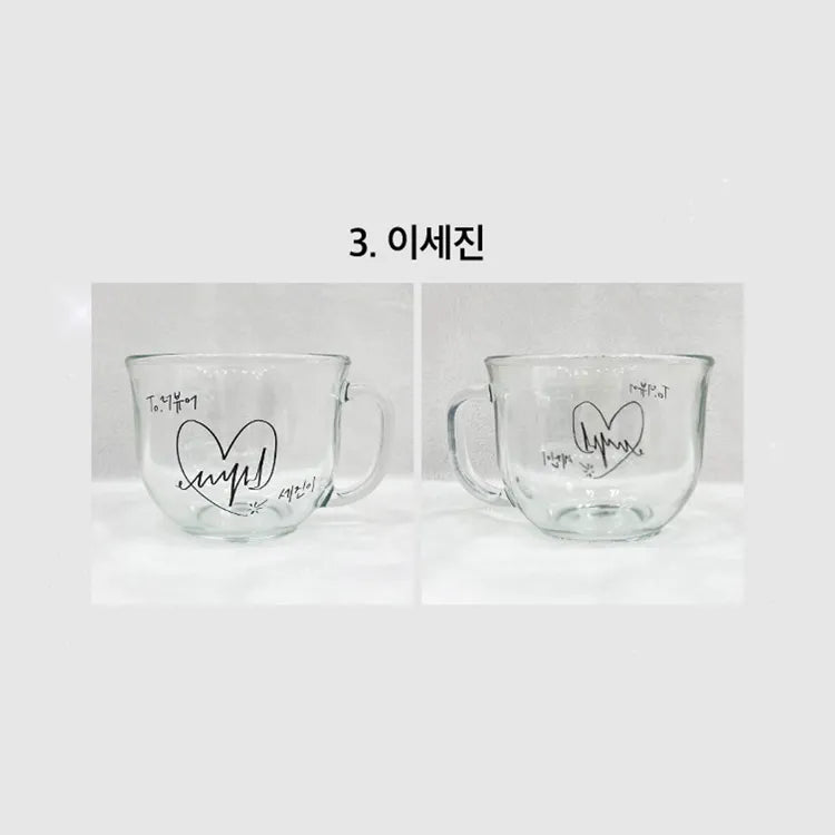 Clear glass cup featuring handwritten heart and signature design Debut Or Die Signed Cereal Bowls