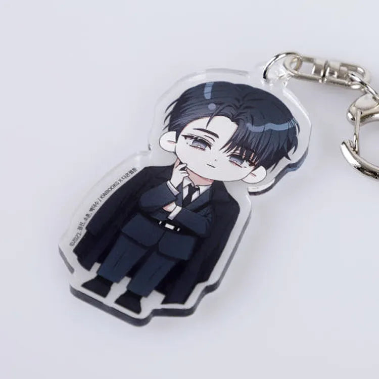 Debut Or Die VTIC Cheongryeo Acrylic Keychain featuring an anime-style character with blonde hair and smiling expression