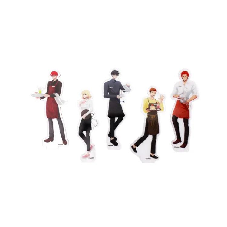 Fantazit Solo Leveling Acrylic Stand Diorama Cafe featuring five anime characters in cafe uniforms