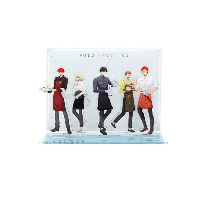 Fantazit Solo Leveling Acrylic Stand Diorama Cafe featuring a waiter character holding a tray with drinks and dessert