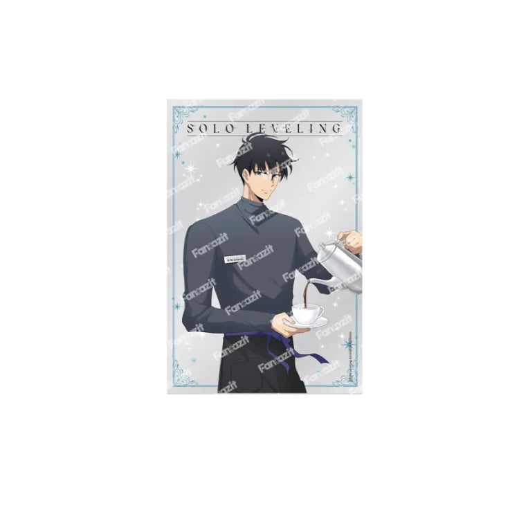 Solo Leveling Clear Postcard Set Cafe featuring anime character pouring coffee in black uniform