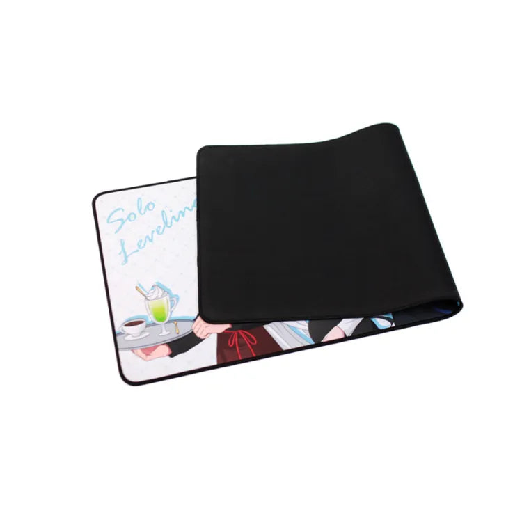 Solo Leveling Desk Mat Cafe characters in waiter aprons holding food and drinks artwork