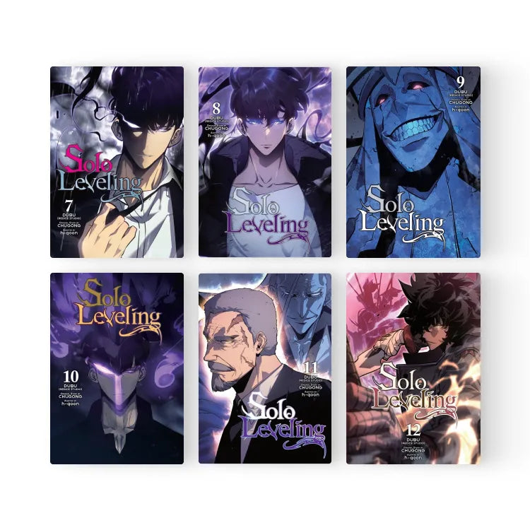 Solo Leveling Manhwa Books English volumes 7 to 12 with dark fantasy cover art by Korean Merch