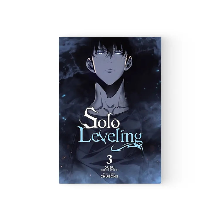 Solo Leveling Manhwa Books English volume 3 with dark cover featuring male character from Korean Merch