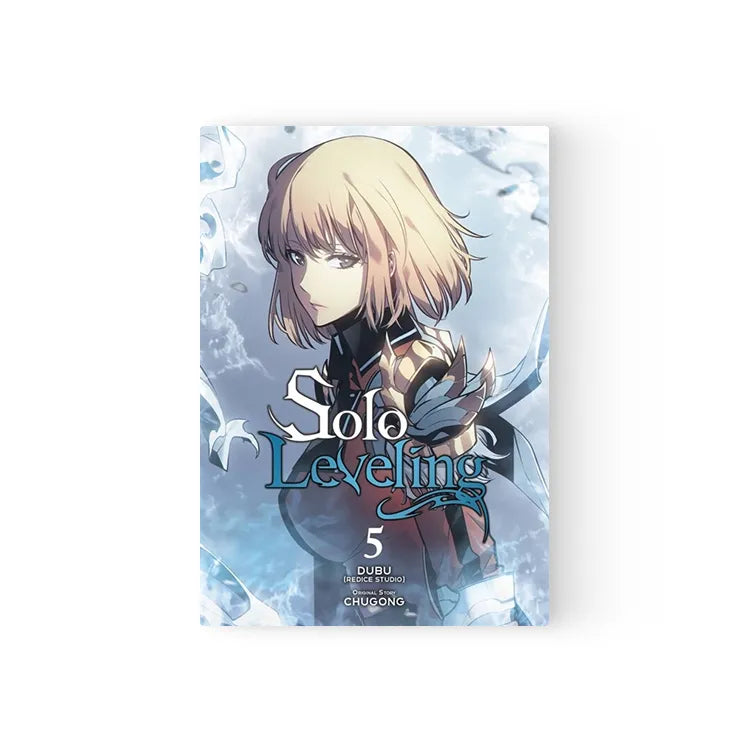 Solo Leveling Manhwa Books English volume 5 cover featuring a blonde female character in armor with a blue icy background