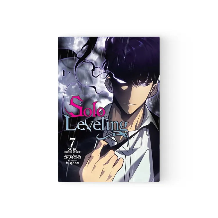 Solo Leveling Manhwa Books English volume 7 featuring dark mysterious character with glowing eyes