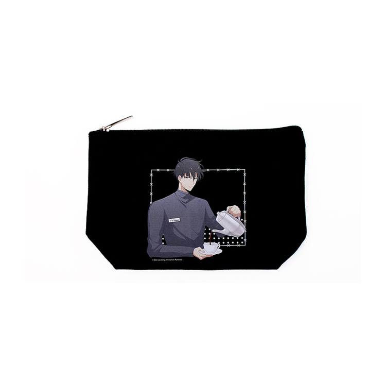Black Solo Leveling Pouch Cafe with animated character pouring coffee on front