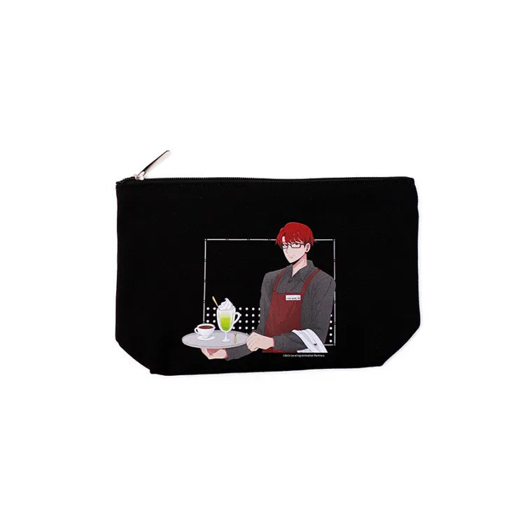 Fantazit Solo Leveling Pouch Cafe black zippered pouch with anime character serving drinks