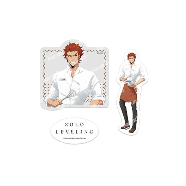 Solo Leveling Removable Stickers Cafe keychain featuring anime character with red hair holding a whisk and bowl