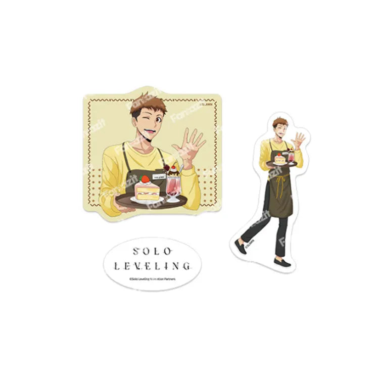 Fantazit Solo Leveling Removable Stickers Cafe keychain featuring a character holding a tray with food and drinks