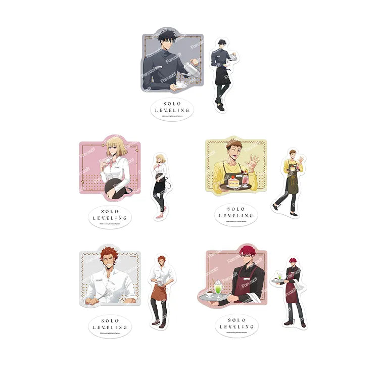Solo Leveling Removable Stickers Cafe featuring two characters with bunny ears in a soft pastel design