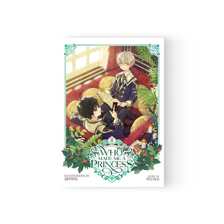Who made me a princess english edition manga volume with two characters sitting on a couch surrounded by plants