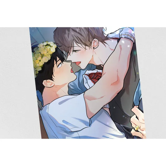 Illustration of two male characters embracing closely in a Backdoor Neighbors Photo Set