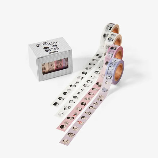 BJ Alex Masking Tape set with four decorative rolls featuring character illustrations from Jmee Shop