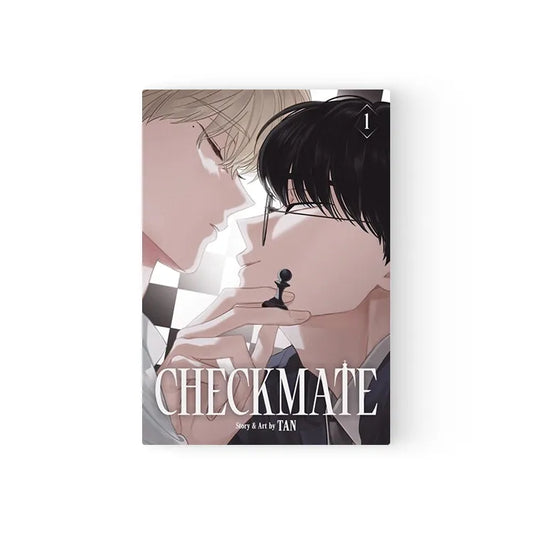 Checkmate English BL Manhwa Books featuring close-up cover art of two male characters by Korean Merch