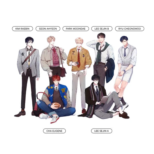 Debut Or Die Acrylic Standee featuring TeSTAR characters in preppy look outfis