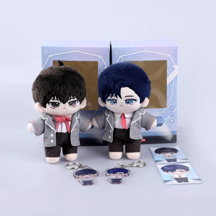 Debut Or Die Plushie 15cm Plush Doll set with two characters in gray jackets and keychains