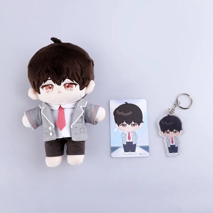 Debut Or Die Plushie 15cm Plush Doll with matching card and keychain featuring character in gray suit and red tie