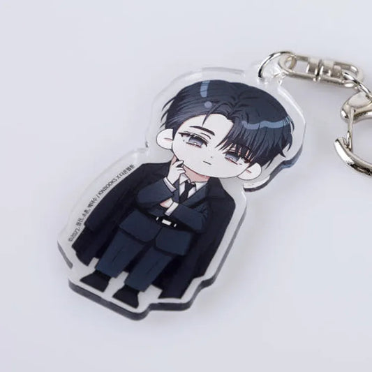 Debut Or Die VTIC Cheongryeo Acrylic Keychain featuring an anime-style character with blonde hair and smiling expression