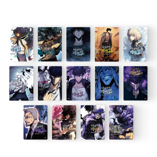Complete collection of Solo Leveling Korean Manhwa volumes with diverse character covers by Korean Merch