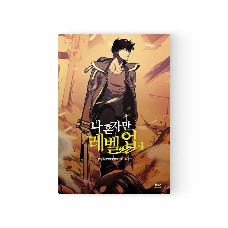 Solo Leveling Korean Manhwa book cover featuring main character standing with sword in a dynamic background