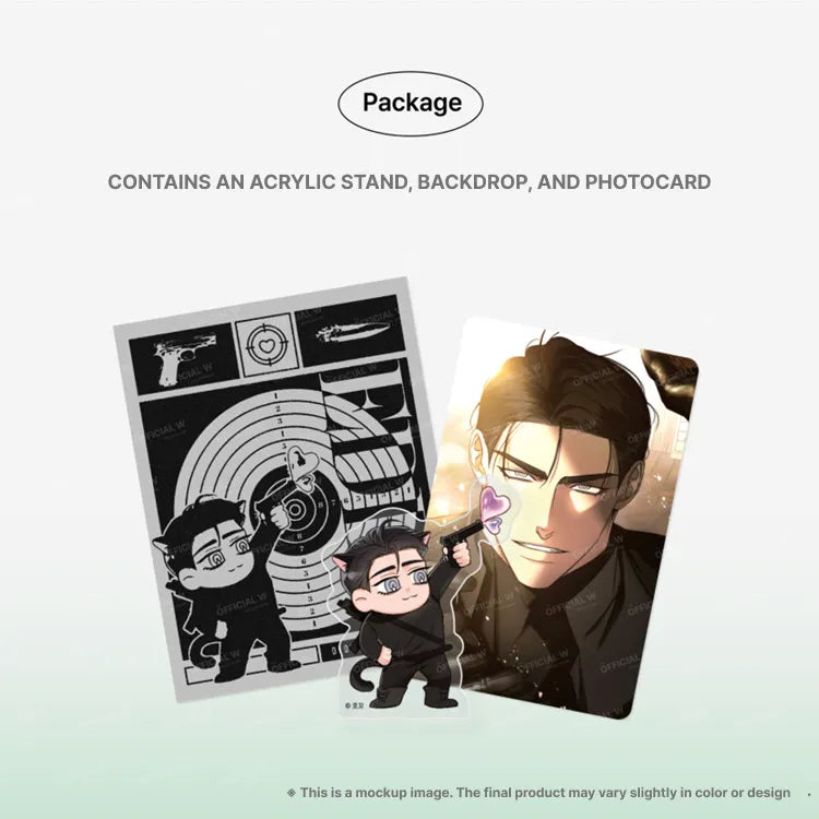 Eden Yohan & Seonwu Acrylic Stand package including acrylic stand, backdrop, and photocard