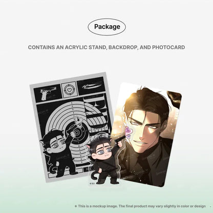 Eden Yohan & Seonwu Acrylic Stand package including acrylic stand, backdrop, and photocard