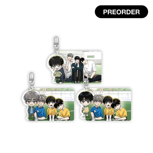 Feel My Benefit Acrylic Lenticular Keychain with manhwa character designs in different scenes and poses labelled pre-order