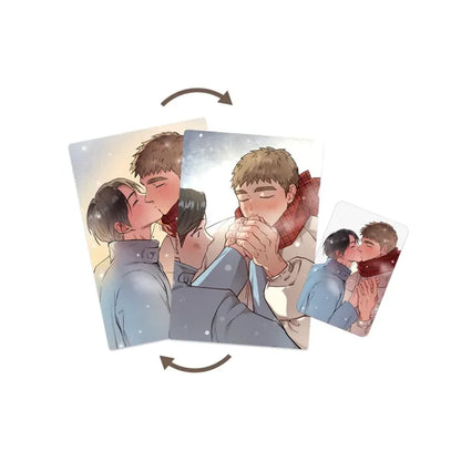Fantazit Honey Bear BL Lenticular Postcard Set featuring romantic winter scenes of two men
