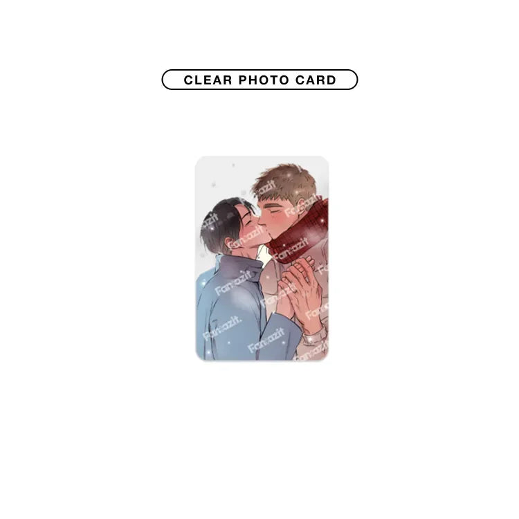 Honey Bear BL Lenticular Postcard Set clear photo card featuring romantic illustration of two men embracing