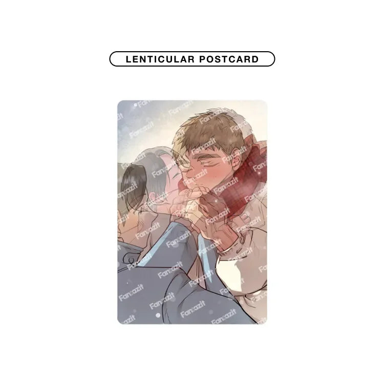 Honey Bear BL Lenticular Postcard Set featuring a romantic scene of two men holding hands and sharing a tender moment