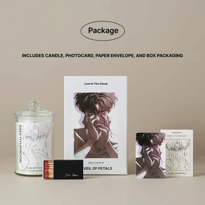 Lost in the Cloud Hyunwoon Cirrus Candle Set with candle, photocard, paper envelope, and box packaging