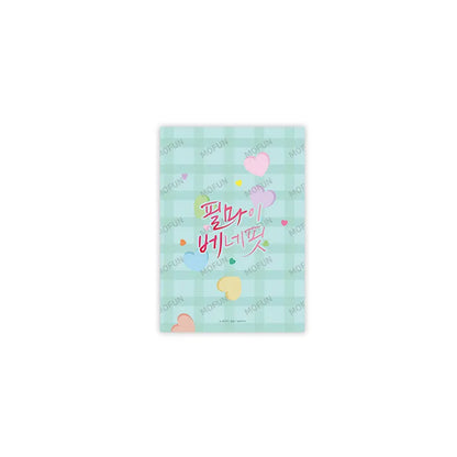 Feel My Benefit A5 Poster with pastel green checkered background and colorful heart designs