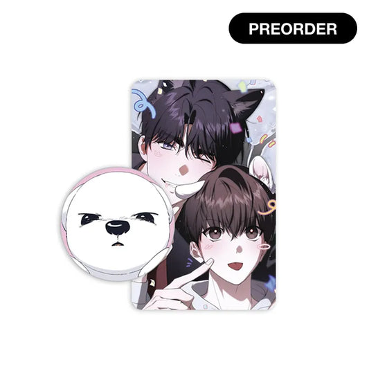 Paws & Claws Phone Grip featuring a white dog face design with anime-style character background