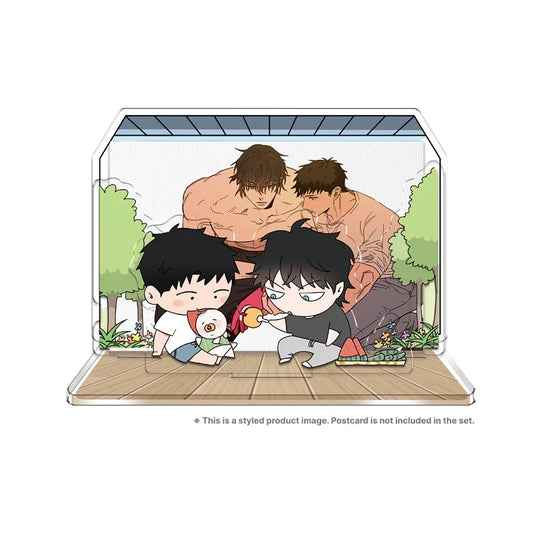 Our Sunny Day BIG Multi Postcard Stand featuring cute chibi characters with a detailed background scene