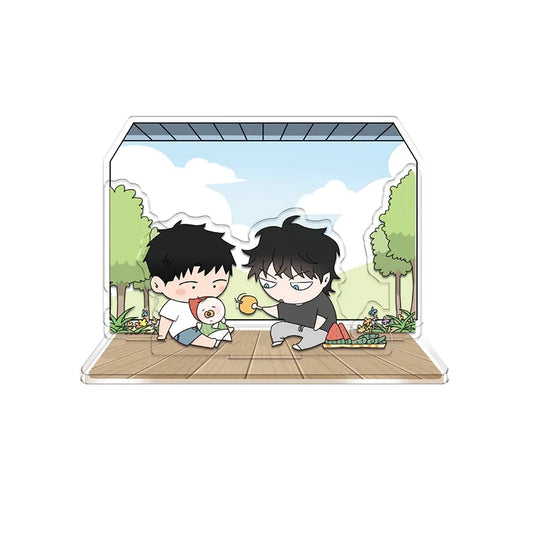 Our Sunny Day BIG Multi Postcard Stand featuring chibi characters with diorama acrylic stand