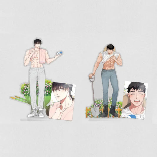 Our Sunny Days Acrylic Stand featuring haebeom and sungho with collectible photo cards