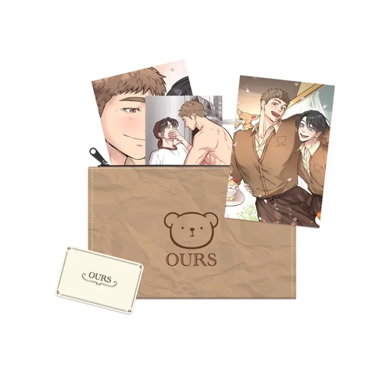 Honey Bear OURS Bakery Set with illustrated character prints and a brown pouch featuring a bear logo
