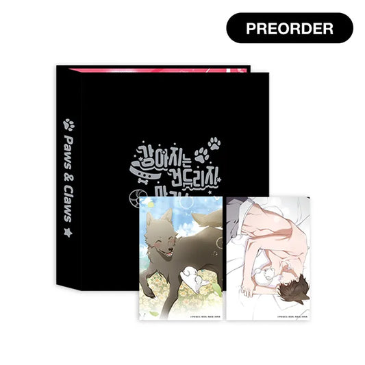 Paws & Claws Collect Binder Set with black cover and two illustrated animal and human character cards