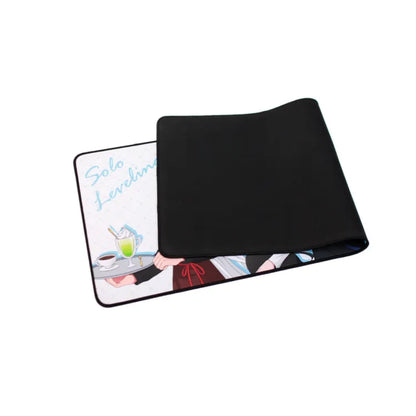 Solo Leveling Desk Mat Cafe characters in waiter aprons holding food and drinks artwork