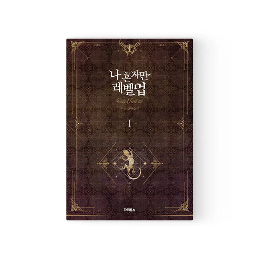 Solo Leveling Korean Novel volume 1 with dark brown cover and gold decorative elements