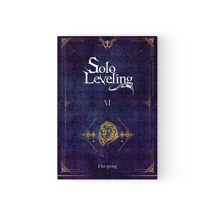 Solo Leveling Light Novel English Set volume six with dark blue cover and gold lion design