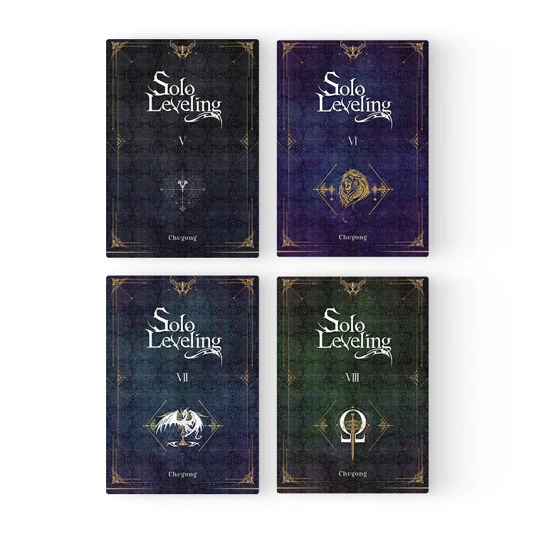 Solo Leveling Light Novel English Set volumes V to VIII with dark themed covers and symbolic artwork